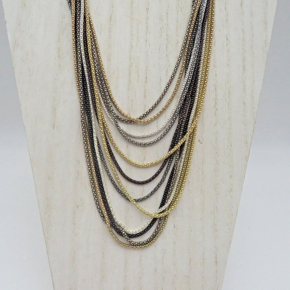 Nicole Miller Necklace Multi‎ Strand Layered Gold Tone Silver Tone Black Snake